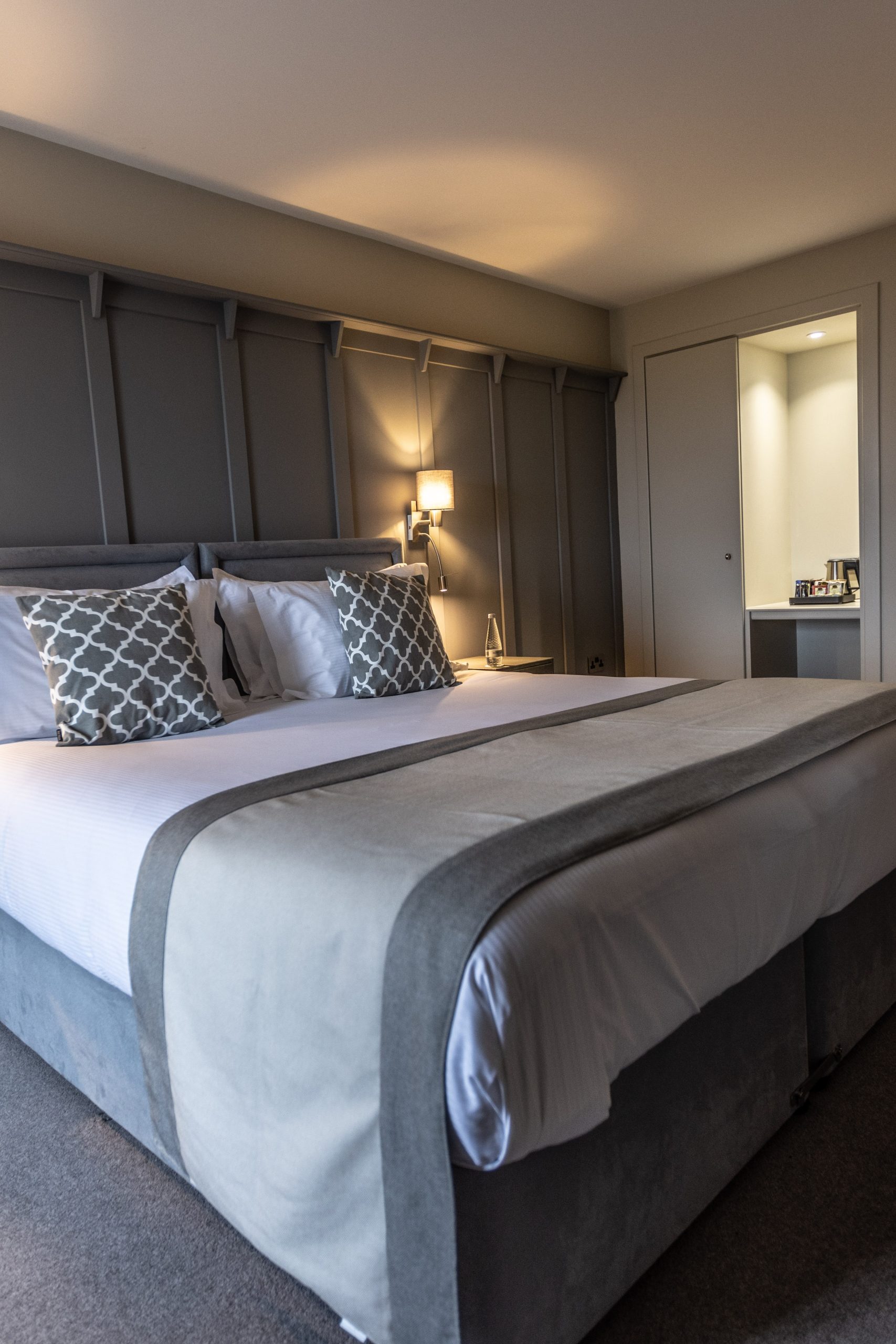 Sundays One of our bedrooms at Marshall Meadows, with white and grey decor