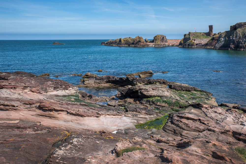 Rocky beach at Belhaven Bay, Dunbar Scotland